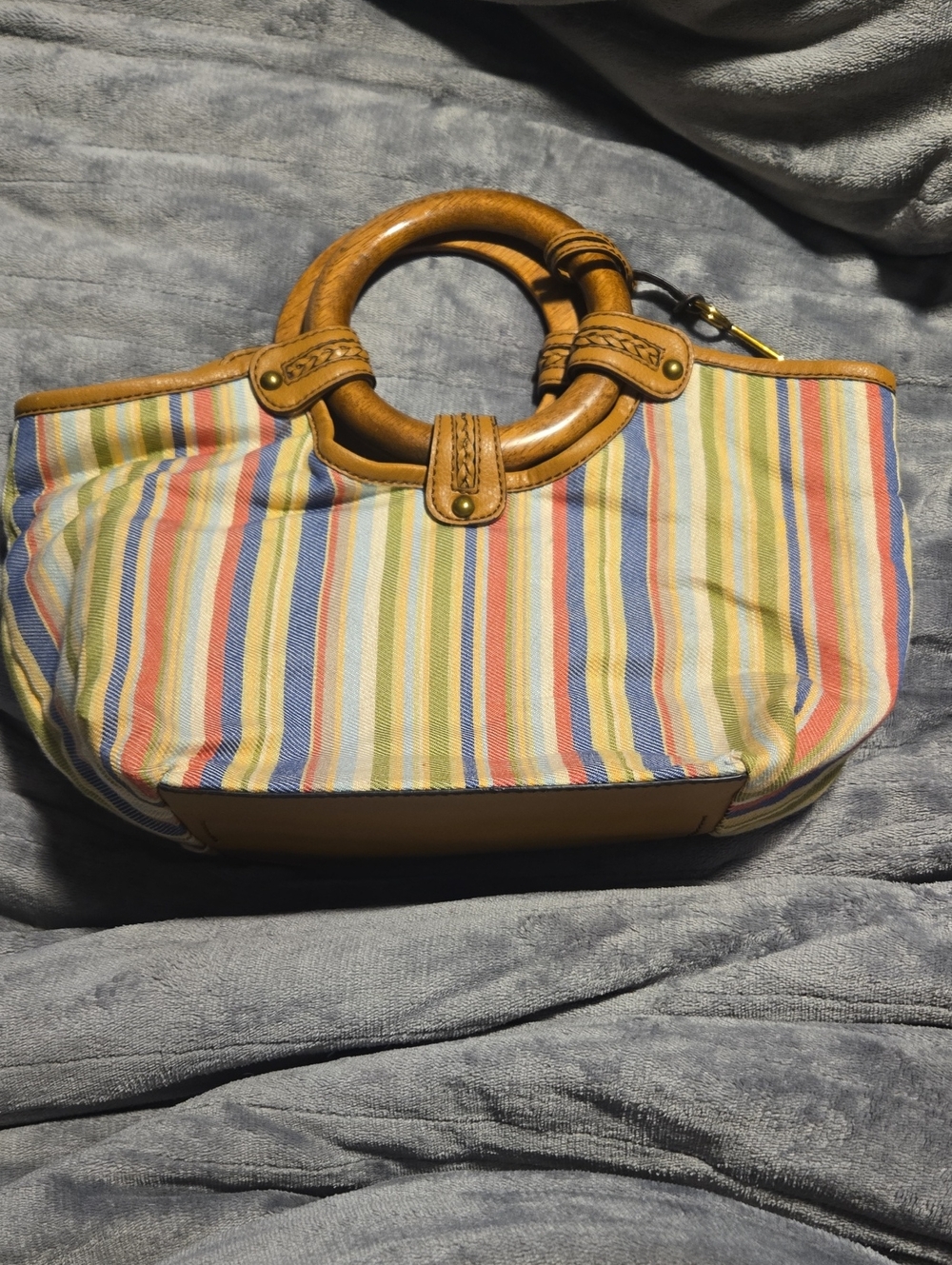 Fossil-Vintage-Boho Rainbow Bag Purse with Wooden Top Handles Y2K 90’s